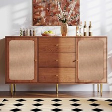 Mid Century Modern Sideboard - Rattan & Walnut Danish Design Buffet Credenza