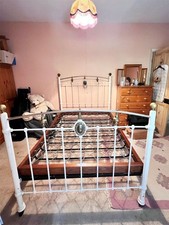 Victorian Brass & Iron Double Bed Frame with Mattress Base