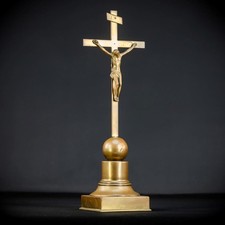 Crucifix Altar | French Antique Gilded Brass Bronze Cross | 1700s Christ | 17.7"