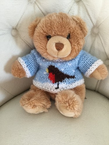 Teddy hand knitted blue robin - teddy,