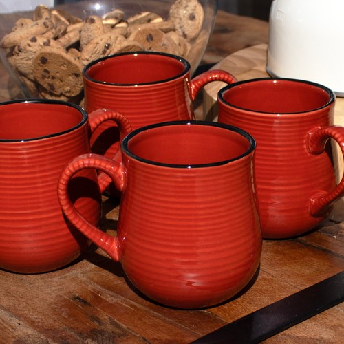 Large 400ml red glazed mugs - large,