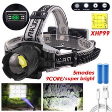 USB LED Zoom Head Torch Super Bright Headlamp Camping Fishing Headlight 2Battery