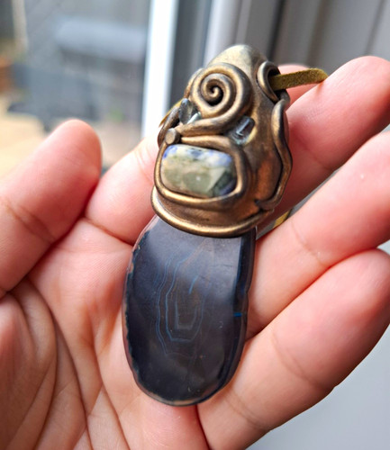 Handmade black agate amulet - black,