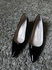 L K Bennett Black Patent Kitten Heel Court Shoes Size UK 5.5 with Dust Bag 