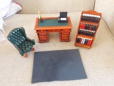 DOLLS HOUSE 1/12 SCALE WRITING DESK RESIN CHAIR BOOK SHELF PRINTER PENS & MAT