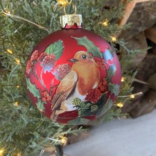 8cm Red Robin Glass Christmas
