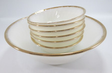 Fire King Milk Glass Dessert Set White Gold Trim  Anchor Hocking Vtg Christmas