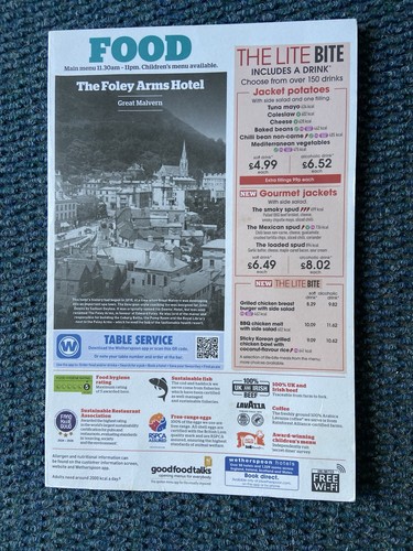 Wetherspoons food and bar menu - bar,
