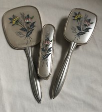 VINTAGE Silver Tone Floral Dressing Table Vanity Set Hand Mirror Hair Brush