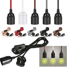 UK Fabric Flex Cable kit Plug In Pendant Lamp Light Set E27 Fitting Vintage Bulb