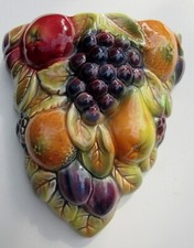 Vintage 30s 40s Sylvac Cermac Wall Pocket Vase Multicoloured Moulded Fruit