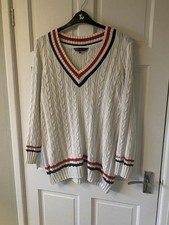 Crew Women’s Cricket Jumper - White With Red & Blue Stripes - Size 18 Used