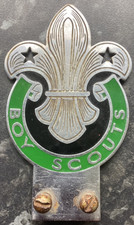 Boy Scout Car Badge Mascot pre 1967 Fleur De Lis Chrome & Enamel Super Condition