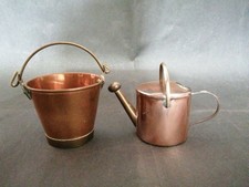 Vintage Miniature Copper And Brass Watering Can And Bucket Ornaments