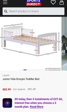 Scorpio Wooden Bed Toddler Solid Pine Wood Children Kids Junior Bed Frame White
