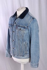 Levi's Premium Blue Denim Navy Sherpa Lined Jacket Big E Red Tab Men's Medium