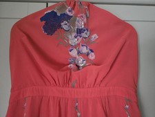 Ladies Coral Maxi Dress 16 By Red Herring With Blue Floral + Sequin Pattern