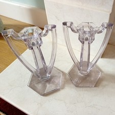 2 purple glass Vintage kris tol pair Art Deco Style American  Glass Candlesticks