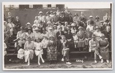 RPPC Large Group Works Outing Social History Seated on Bleachers c.1920s Photo