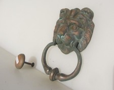Antique Brass Lion Head Door Knocker Lions Old Victorian Loop Vintage Striker