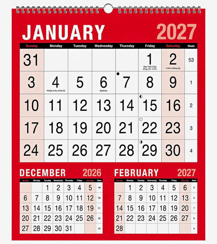 2027 calendar three - calendar, to