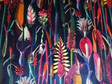 NAVY BLUE Printed Velvet Fabric Botanical Tropical Curtains Cushions Upholstery