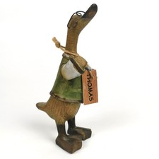 Vintage Hand-Carved Wooden Duck Figurine - 'Thomas' Tag - 7" Tall Ornament 