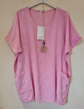 Italian Lagenlook Necklace Top Cotton Pocket casual Tunic One Size Plus UK 14-22