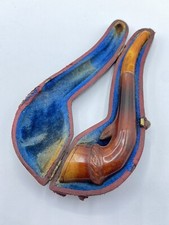 Antique Cased 19th Century Carved Horse Foot Meerschaum Pipe With Amber Stem
