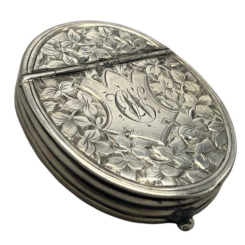 Leaf engraved oval silver - leaf,
