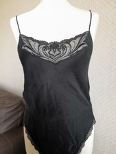 Vintage Silk Body Suit/Teddy Black Spaghetti Strap Embroidered Trim