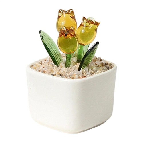 Glass flower with pot desk - 1x,
