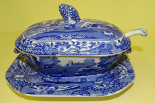 SPODE BLUE ITALIAN SAUCE TUREEN BASE & LADLE BLUE  WHITE TEA SET  DINNER SERVICE