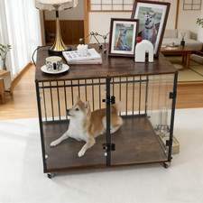 Clear Glass Dog Cage Furniture Dog Kennel with Wood Tabletop for Hedgehog Rabbit