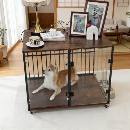 Clear glass dog cage - clear, furniture