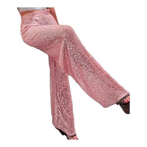 Pink sequin trousers flared - pink,