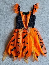 Girls Halloween Orange & Black Bat Dress Age 5-6 Years Brand New Without Label