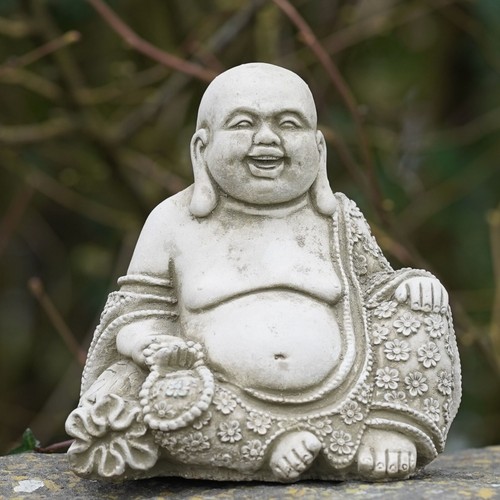 Laughing buddha stone statue - laughing,