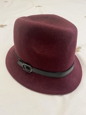 Trilby Hat-Burgundy-Red-100% Wool Excluding Trim With Black Buckle-By George-vgc