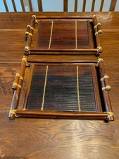 Pair Vintage Vietnamese Bamboo Serving Trays