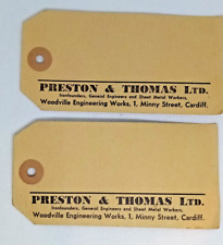 2 Preston & Thomas Cardiff Address Labels Tags Vintage Ironfounders Minny Street