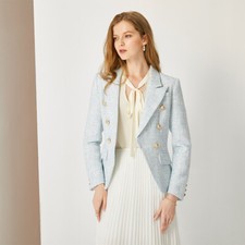 Sky Blue Mini Jacket for Ladies Double Breasted Suit Women's Office Casual Coat