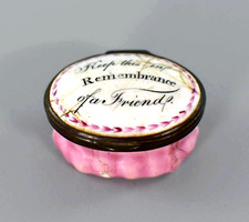 ANTIQUE c18th CENTURY BILSTON ENAMEL PATCH BOX REMEMBRANCE OF A FRIEND c1780