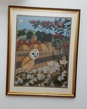 Framed Finished  Crewel Countryside owel scene Embroidery Dimensions 61x49cm