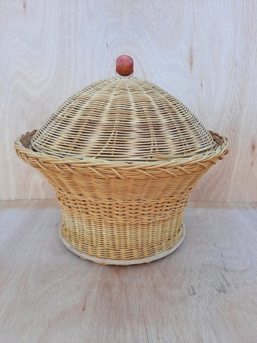 Large cane woven basket with - basket,