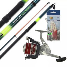 Sea Fishing Setup Telescopic Beachcaster Rod 12ft and Reel With Leads & Feathers