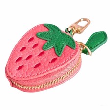Strawberry Fruit Bag Charm Small Coin Purse Keychain Leather Zipper Organizer