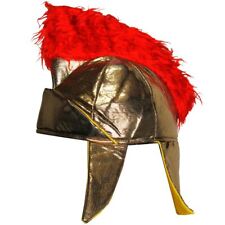 ADULT ROMAN HELMET SOFT GOLD HAT WITH RED PLUME GREEK GLADIATOR FANCY DRESS
