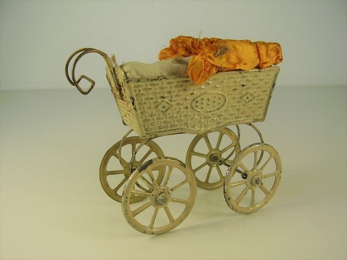 Antique tin dolls - dolls, pram