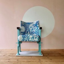 Single vintage cinema seat upholstered in a blue Wave fabric